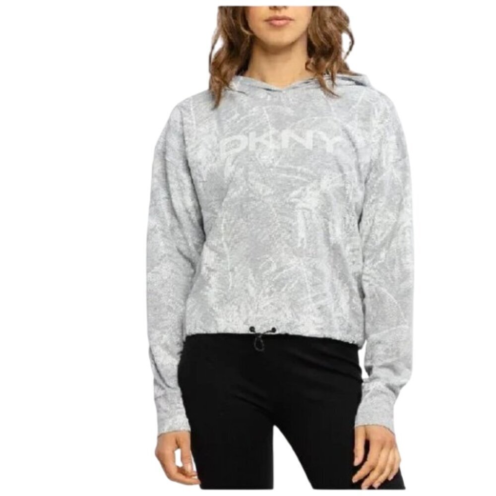 DKNY Sport Pixel Palm Printed Drawstring Waist Hoodie Gray Size XL‎